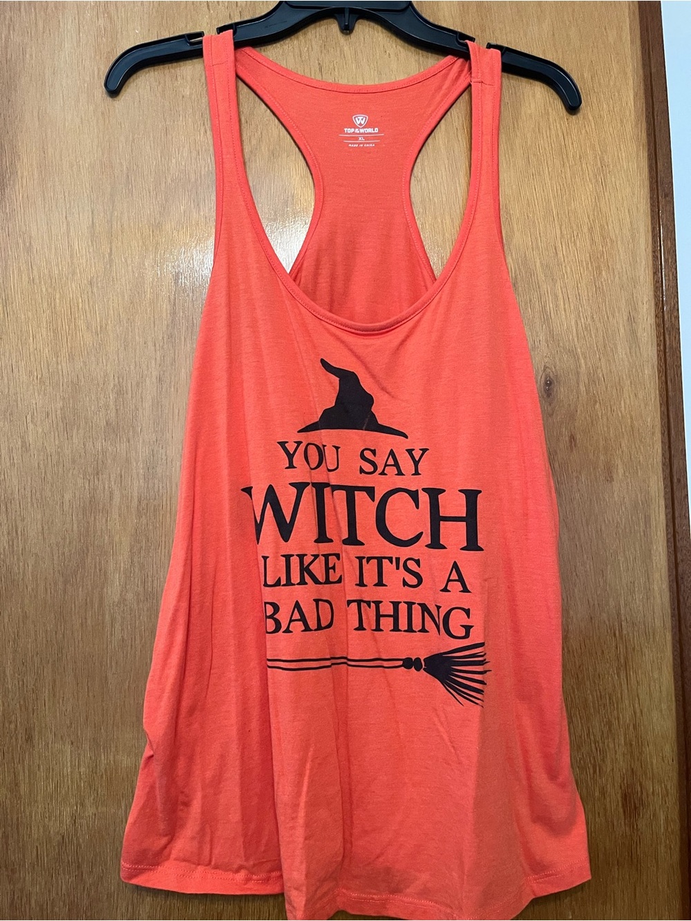 Top of the World Orange Halloween Racerback Tank with Witch Graphic